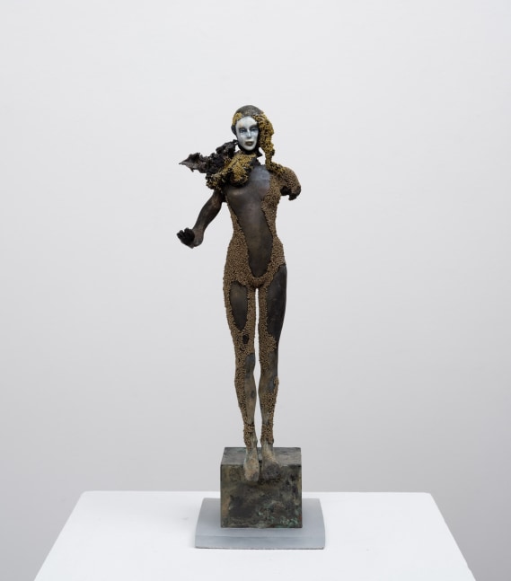 Cecilia Z. Miguez (b. 1955) Escaping Smoke, 2025 bronze, glass microbeads, resin, and oil paint 13 1/4 x 5 1/2 x 4 inches; 33.7 x 14 x 10.2 centimeters LSFA# 16440