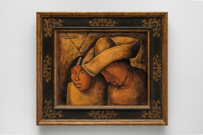 Alfredo Ramos Martínez (1871-1946) Juan and Lupe, circa 1940     fresco on fiber board 18 1/2 x 22 1/2 inches;  47 x 57.1 centimeters LSFA# 02126