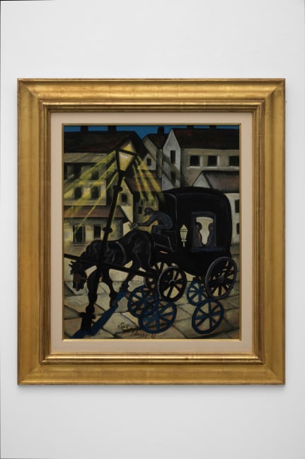 Carriage at Night, circa 1930, tempera and gouache on paper 27 1/2 x 22 1/2 inches;  69.9 x 57.2 centimeters LSFA# 10138