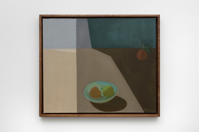 Helen Lundeberg (1908-1999) Fruit in Space, 1953 oil on canvas 20 x 24 inches; 50.8 x 61 centimeters LSFA# 13651
