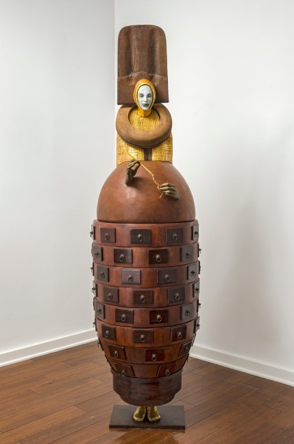 The Embroidery Lesson, 2007/2019, wood, bronze, found objects, plaster, gold leaf and oil paint 80 x 20 x 22 inches;  203.2 x 50.8 x 55.9 centimeters LSFA# 14293