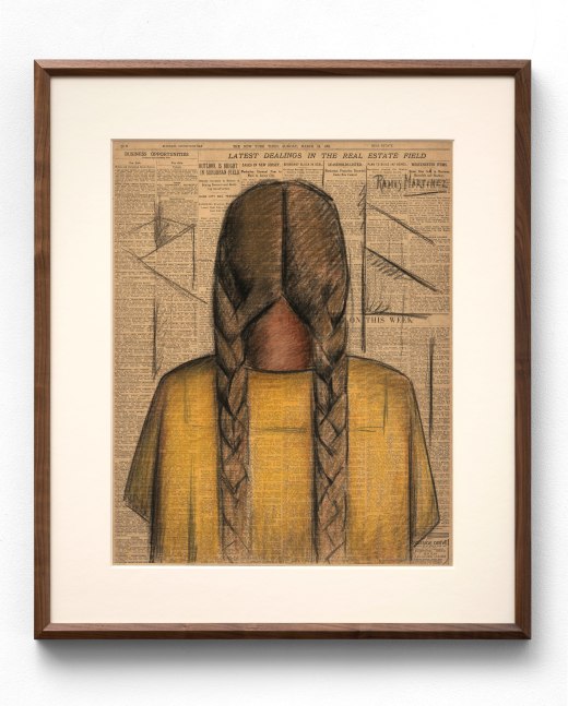Alfredo Ramos Martínez (1871-1946) Mujer con Trenzas (Woman with Braids), c. 1931     Conté crayon and pastel on newsprint (New York Times, March 14, 1931) 23 x 18 1/4 inches;  58.4 x 46.4 centimeters LSFA# 14699