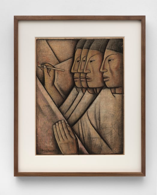 Alfredo Ramos Martínez (1871-1946) Pintores, c. 1938     tempera and Conte crayon on newsprint (Los Angeles Times, October 9, 1938) 22 7/8 x 16 3/4 inches;  58.1 x 42.5 centimeters LSFA# 15266
