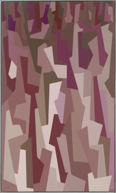 I.F. (Interlocking Forms: violet &amp;amp; umber), 1958

oil on canvas

50 x 30 inches; 127 x 76.2 centimeters