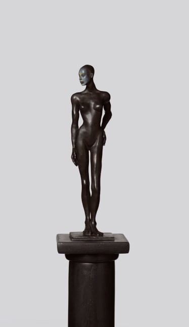 Cecilia Z. Miguez (b. 1955) Figure on a Pedestal, 2019 oil paint on bronze with polymerized gypsum column 80 x 10 x 10 inches; 203.2 x 25.4 x 25.4 centimeters LSFA# 14299