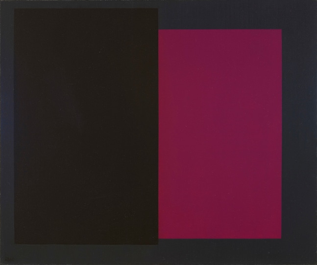 Karl Benjamin(1925-2012) Black &amp; Purple Squares, 1960 oil on canvas 22 x 26 inches; 56 x 66 centimeters ​LSFA# 12132