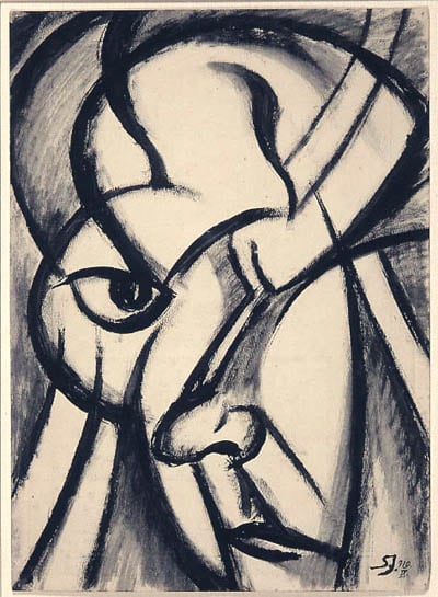 J&amp;aacute;nos Schadl

Self Portrait, 1920

Charcoal and India ink on paper

14 9/16 x 10 1/4 inches (37.0 x 26.0cm)