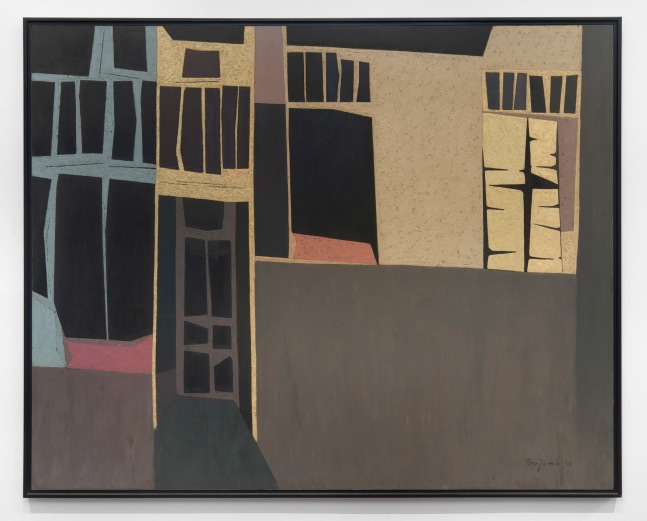 Karl Benjamin&amp;nbsp;(1925-2012)&amp;nbsp;
Cube Buildings, 1954
oil on canvas
48 x 60 inches; 121.9 x 152.4 centimeters
LSFA# 11985