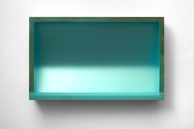 Lost Horizon, 2020, mixed media, reclaimed Plexiglas, birch plywood box, 12 1/4 x 19 3/4 x 3 3/4 inches; 31.1 x 50.2 x 9.5 centimeters, LSFA# 15204