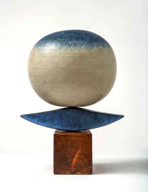 Harrison McIntosh (1914-2016), Untitled, 1969   glazed stoneware on wood base   10 x 7 inches; 25.4 x 17.8 centimeters  LSFA# 15154