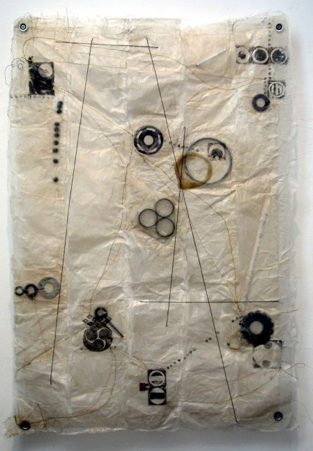 Cloistered, 2005 &amp;nbsp;&amp;nbsp;&amp;nbsp;&amp;nbsp;&amp;nbsp;&amp;nbsp;&amp;nbsp;&amp;nbsp;&amp;nbsp;&amp;nbsp;&amp;nbsp;

Paper, found objects, thread, wire, photograph transfers, metal, vinyl

39 x 25 x 2 1/4 inches&amp;nbsp;&amp;nbsp;&amp;nbsp;&amp;nbsp;&amp;nbsp;&amp;nbsp;&amp;nbsp;&amp;nbsp;