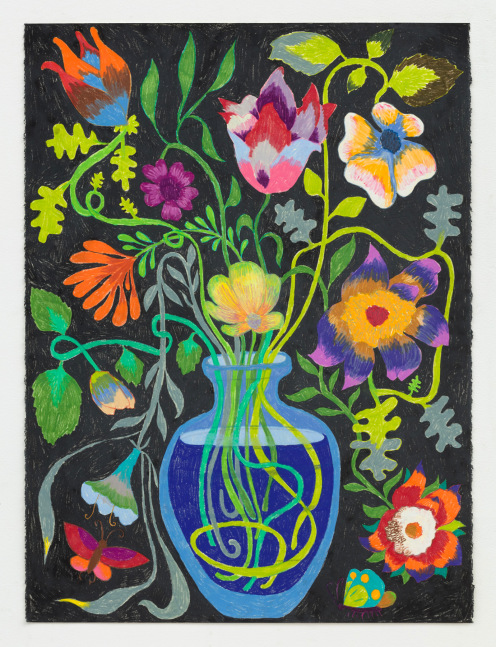 &amp;nbsp;

Ten flowers in a blue vase with two moths, 2022

Colored pencil on Stonehenge natural hot press paper

30h x 22w in
76.20h x 55.88w cm

&amp;nbsp;