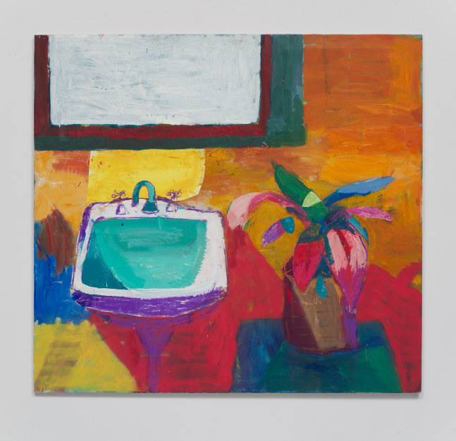 Gene A&amp;#39;Hern
Bathroom sink, 2019
Acrylic, spray, oil, pastel, collage paper on canvas
59.45h x 63.78w in
151h x 162w cm