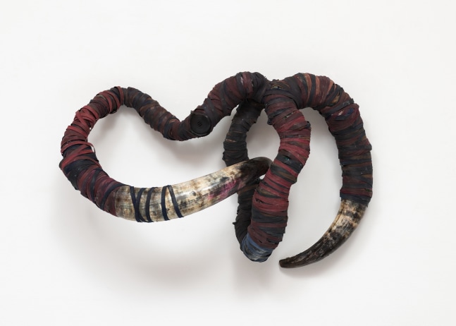 Takunda Regis Billiat

Chiwepu Chenhamo (Whip of Poverty), Part 2, 2017

Cow horns, fabric binders and fabric strips

35.43h x 19.69w in
90h x 50w cm