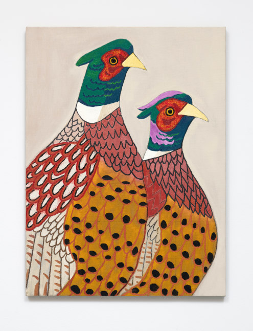 Julian Pace

2 Pheasants, 2021

Oil and acrylic on linen

43h x 32w in
109.22h x 81.28w cm