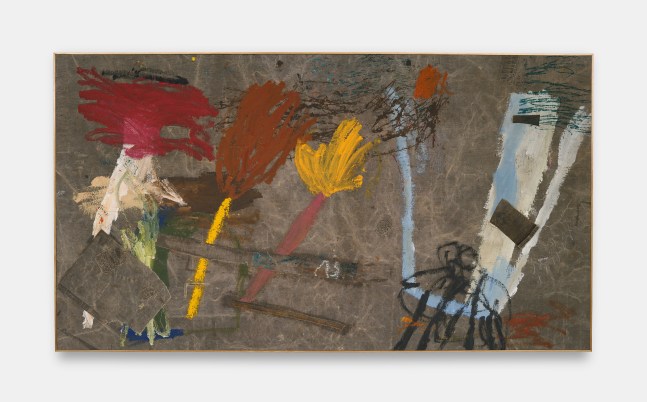 Douglas Knesse
eruption and garden flowers, 2024
Oil stick and acrylic painting on truck tarp
55h x 100w x 1.25d in
139.70h x 254w x 3.18d cm