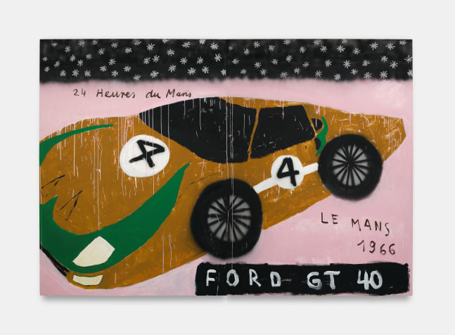 Gabrielle Graessle
ford gt 40, 2023
Acrylic, glitter and spray
51h x 140.50w x 1.25d in
129.54h x 356.87w x 3.18d cm