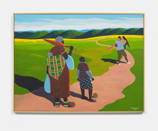 Sibusiso Duma
Umthwa Lowembokodo, 2020
Acrylic on canvas
29.92h x 39.76w in
76h x 101w cm