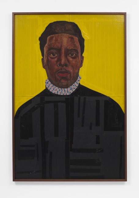 Serge Attukwei Clottey
Chadwick, 2020-2021
Oil paint, duct tape on cork board
71h x 46.50w in
180.34h x 118.11w cm