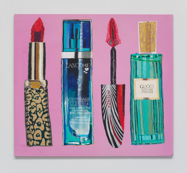 Michael Swaney
L&amp;#39;Oreal, Lancome, Intenza, Gucci, 2020
Acrylic, oil paint, spray paint and oil bar on canvas
66.75h x 74.75w x 1.25d in
169.55h x 189.87w x 3.18d cm