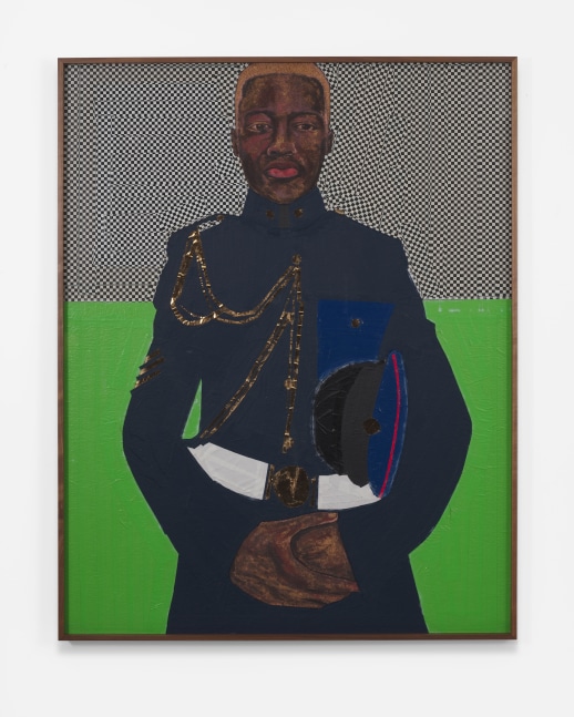 Serge Attukwei Clottey
Nana Afreh, 2021
Oil paint, duct tape on cork board
57.75h x 45.75w in
146.69h x 116.21w cm