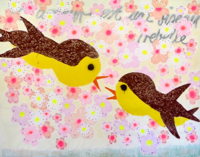 Gabrielle Graessle
amour est un oiseau rebelle, 2022
Acrylic Spray and Glitter on Canvas
80h x 102w x 1.50d in
203.20h x 259.08w x 3.81d cm