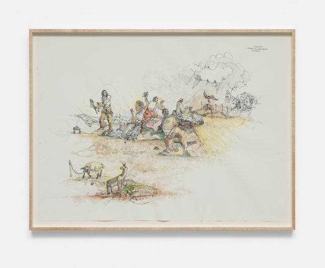 Joseph Olisaemeka Wilson
On the day of the hot storm, 2021
Pen, watercolor, colored pencil, graphite on paper
22h x 30w in
55.88h x 76.20w cm
