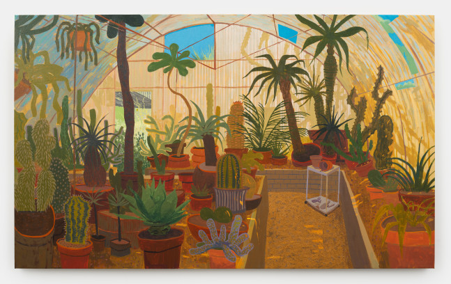 Nicholas Bono Kennedy
Palm Springs Conservatory, 2023
Oil and acrylic on linen
35h x 58w x 1.25d in
88.90h x 147.32w x 3.18d cm