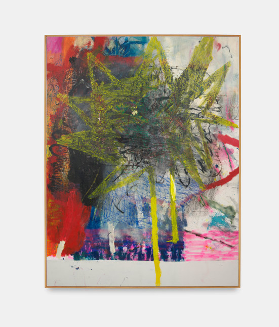 Douglas Knesse
TINHA UMA PALMEIRA NA PAISAGEM III, 2024
Acrylic, oil pastel and spray, canvas
86h x 66w x 1.25d in
218.44h x 167.64w x 3.18d cm