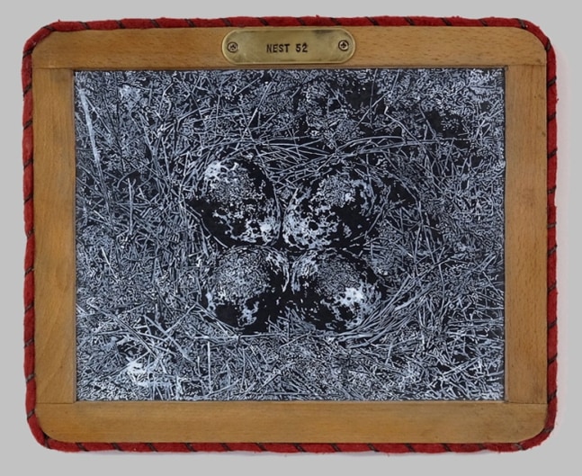 Helen Altman Nest 52, 2020 acrylic on vintage slate chalkboard 9" x 11" HA 772 Moody Gallery