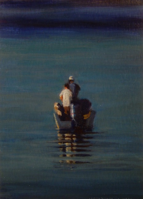 Jean Carruthers Wetta Gone Fishing, 2016 oil on multi-media artboard 7" x 5" JCW 69 Moody Gallery