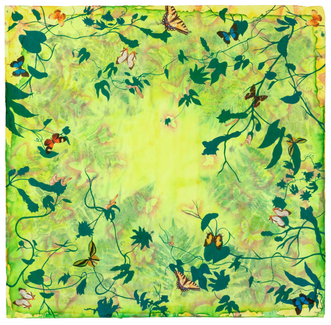 Liz Ward
Morning in the Tropics, 2025
watercolor, pastel, colored pencils, and collage on Japanese paper
45 1/2" x 44 1/2"
LW 328
 
