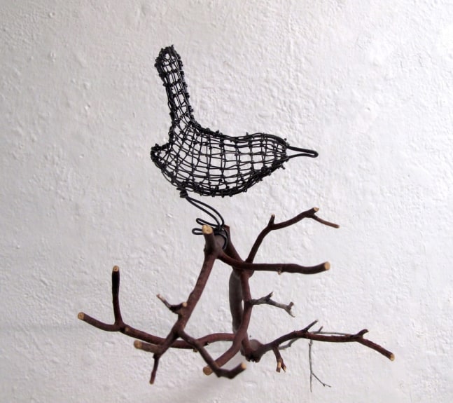 Helen Altman Wren (facing right), 2022 wire, Manzanita branch 9" x 10" x 15" HA 802 Moody Gallery
