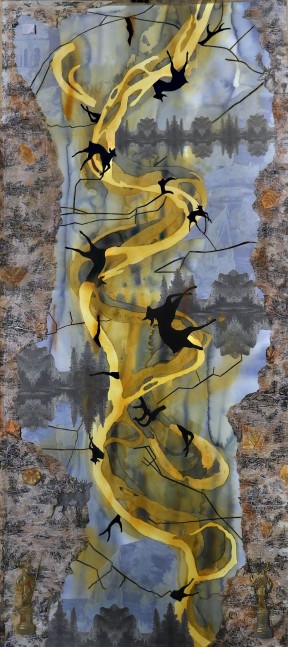 Liz Ward Ghosts of the Old Mississippi: Issaquena County (Muddy Waters), 2019 watercolor, gesso, pastel, and collage on paper 72" x 32" LW 261 Moody Gallery