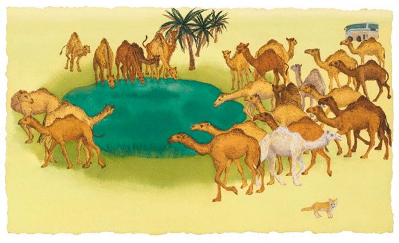 Melissa Miller Oasis, 2008 gouache on paper 8 1/2" x 12 1/2" (in office) MM 75, Moody Gallery