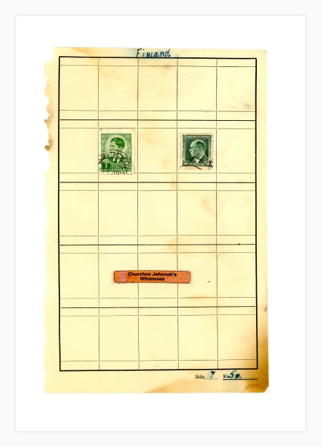 Jerry Jeanmard Finland (Stamps Collection), 2017 collage on paper 8 3/4" x 5 3/4" JJ 170 Moody Gallery