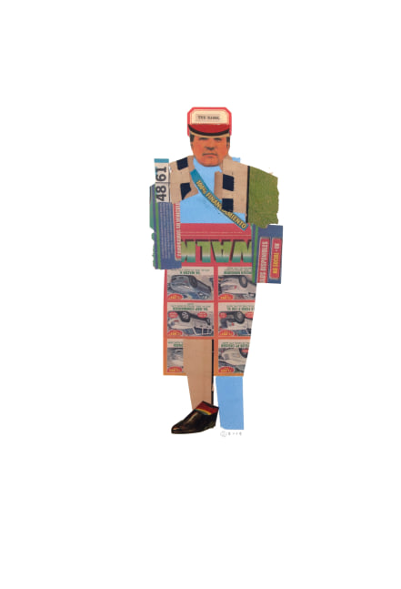 Jerry Jeanmard Car Guy, 2018 collage on paper 22" x 15" JJ 208 Moody Gallery