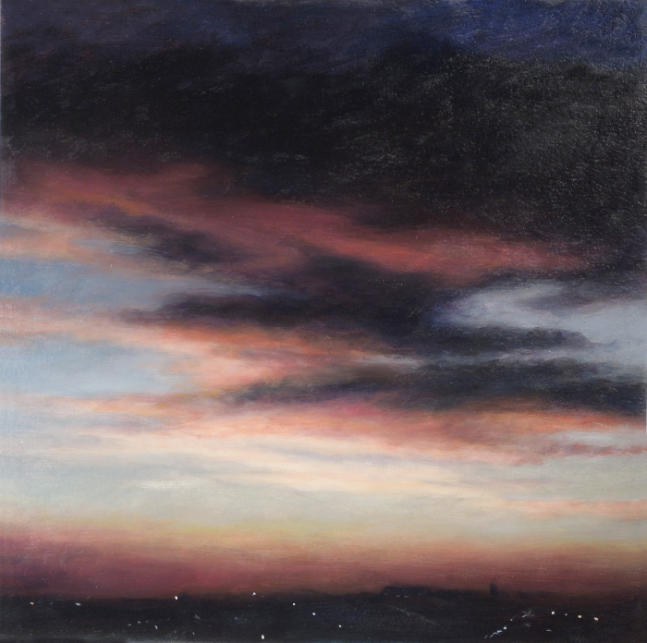Jean Carruthers Wetta Dusk from the Air, 2013 oil on multi-media board 16" x 16" JCW 11 Moody Gallery