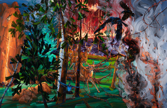 Melissa Miller Forest Fire, 2019 oil on canvas 65" x 100" MM 79 Moody Gallery