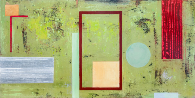 Pat Colville Double Z - Red / Red, 2003 acrylic on canvas on panel 18&quot; x 36&quot; PC 44 Moody Gallery