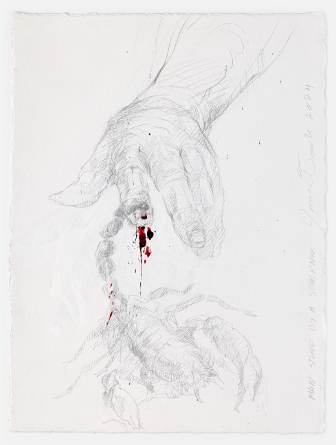 James Drake Man Stung by a Scorpion, 2024 silverpoint, ink on gessoed paper 15 1/8" x 11 1/2" JD 376, Moody Gallery