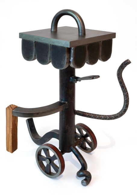 Jim Love Bring it Anyway, 1995 welded steel, wood 15" x 8 1/2" x 10" JL 60, Moody Gallery