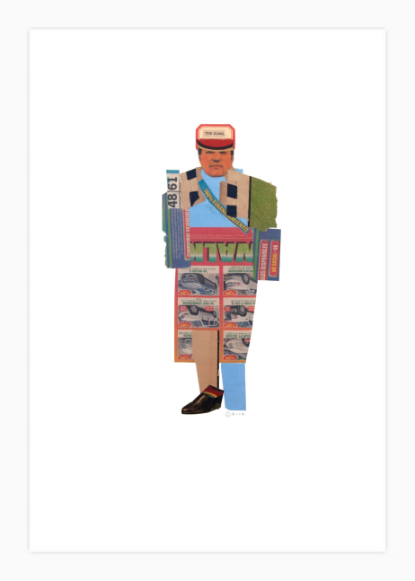 Jerry Jeanmard Car Guy, 2018 collage on paper 22" x 15" JJ 208 Moody Gallery