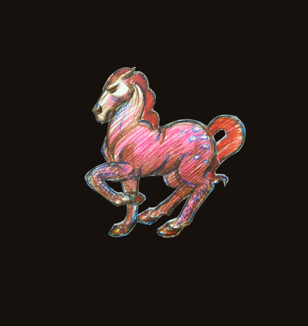 Luis Jimenez Horse, 1982 colored pencil on cut-out foam core 9 1/2" x 9 1/2" MC 1029