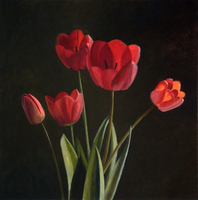 Jean Carruthers Wetta Red Tulips, 2009 oil on paper 10" x 10" JCW 16 Moody Gallery