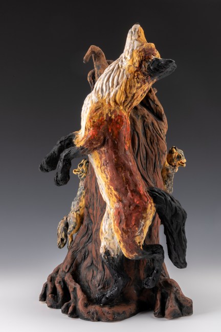 Melissa Miller Fox and Squirrels, 2016 clay with glazes 16 1/4" x 8" x 7 1/2" MM 87 moody Gallery