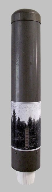 Helen Altman Snow Cups, 2018 vintage cup dispenser, cups, laser print, lead 16" x 3" x 3" HA 700 Moody Gallery
