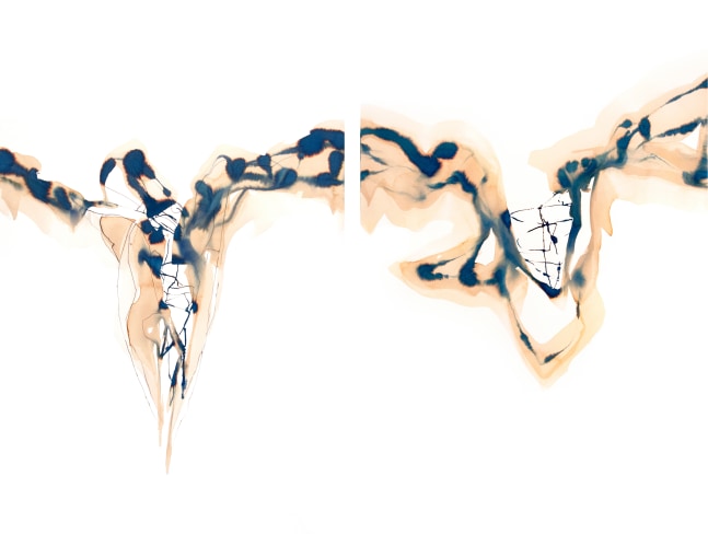 Arthur Turner Pendulum, 23 & 24, 2016 watercolor and ink on paper 40" x 52", diptych - 40" x 26" each AT 2018 Moody Gallery
