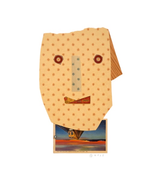 Jerry Jeanmard Boy With Chicken Pox, 2019 collage on paper 20" x 16" JJ 229 Moody Gallery