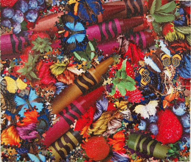 Al Souza Big Crayons, 2008 puzzle parts and glue on wood 24" x 28" AS 821 Moody Gallery